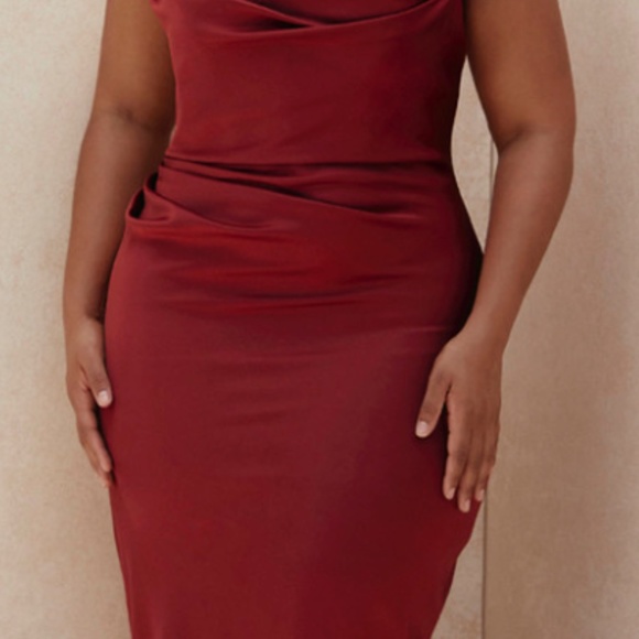 ANJA WINE SATIN CORSET MIDI DRESS - Picture 2 of 4